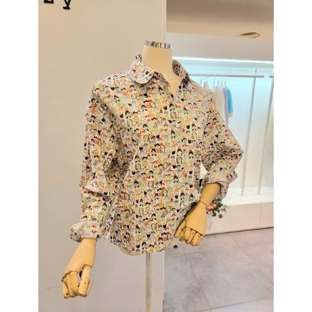 캐릭터 프린트 카라 셔츠