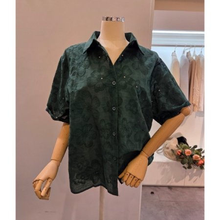 플라워 자수 카라 셔츠