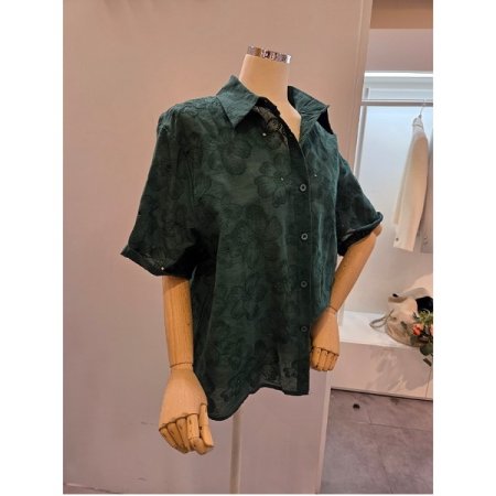 플라워 자수 카라 셔츠