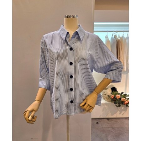 줄지 5부소매 카라 셔츠