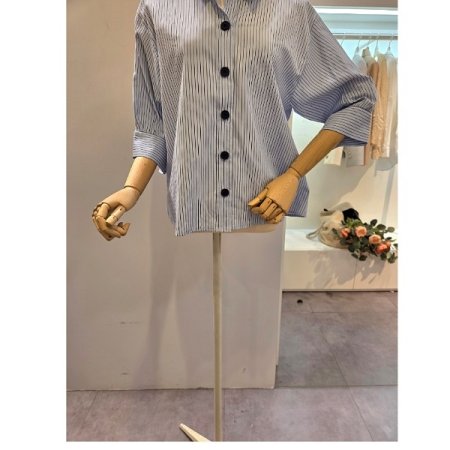 줄지 5부소매 카라 셔츠