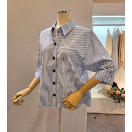 줄지 5부소매 카라 셔츠