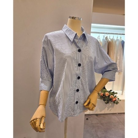 줄지 5부소매 카라 셔츠