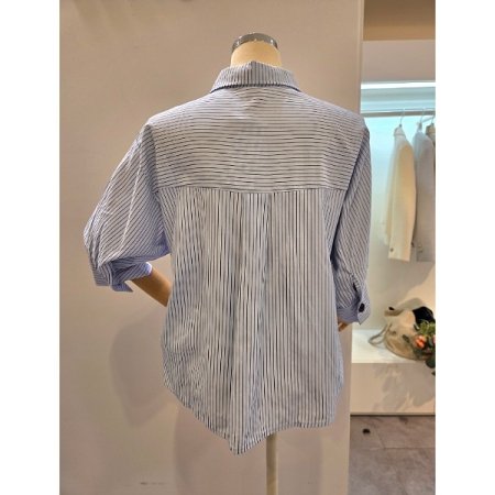 줄지 5부소매 카라 셔츠