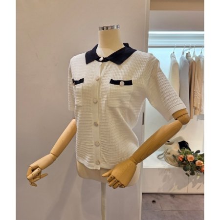 카라 배색 포켓 가디건