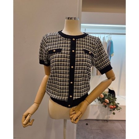 트위드 라운드넥 반팔 니트