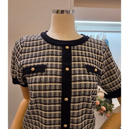 트위드 라운드넥 반팔 니트