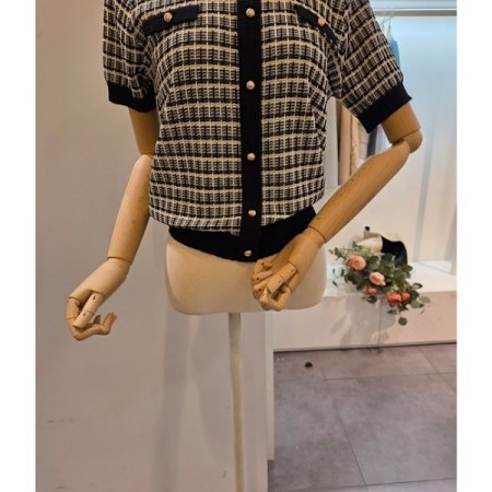 트위드 라운드넥 반팔 니트