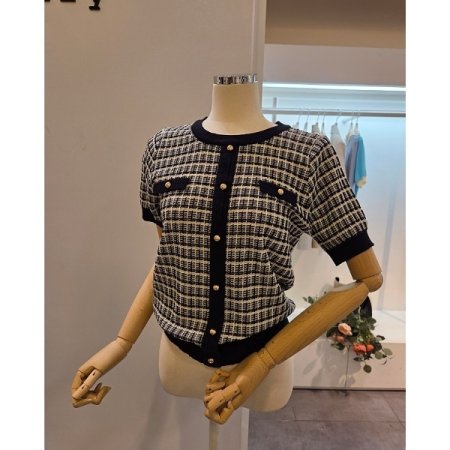 트위드 라운드넥 반팔 니트