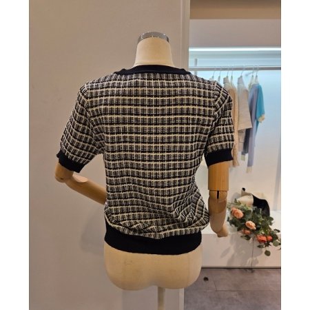 트위드 라운드넥 반팔 니트