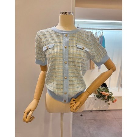 트위드 라운드넥 반팔 니트