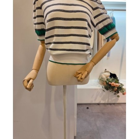 퍼프 소매 스트라이프 니트