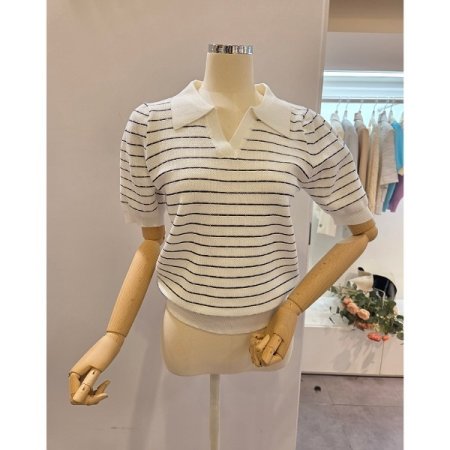 슬릿 카라 줄무늬 니트