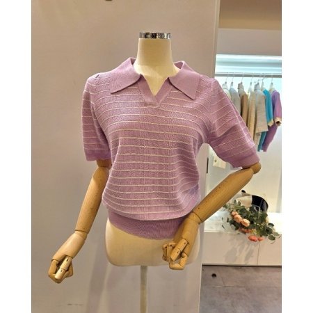 슬릿 카라 줄무늬 니트