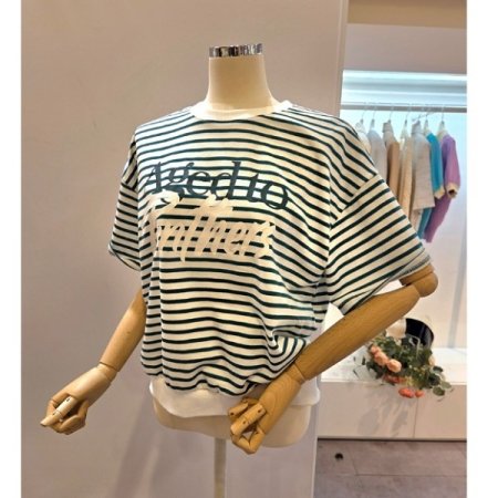 스트라이프 5부소매 맨투맨티셔츠