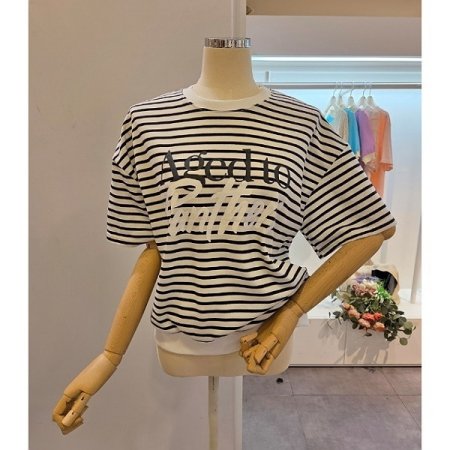 스트라이프 5부소매 맨투맨티셔츠