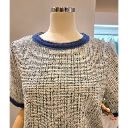 청 배색 트위드짜임 티셔츠