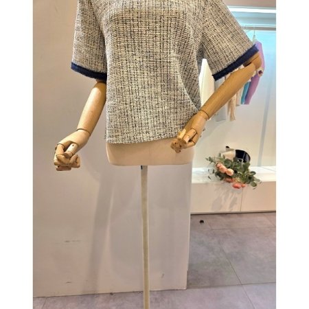 청 배색 트위드짜임 티셔츠