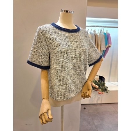 청 배색 트위드짜임 티셔츠