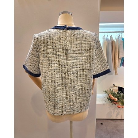 청 배색 트위드짜임 티셔츠