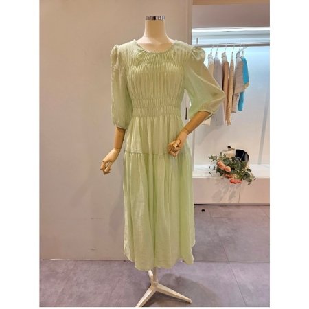 라운드넥 셔링 7부소매 원피스