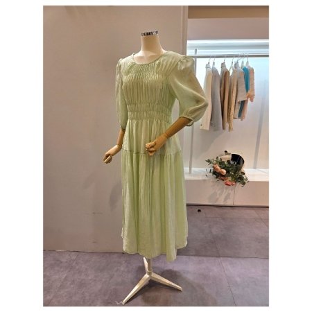 라운드넥 셔링 7부소매 원피스