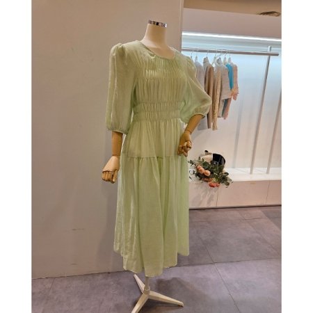 라운드넥 셔링 7부소매 원피스