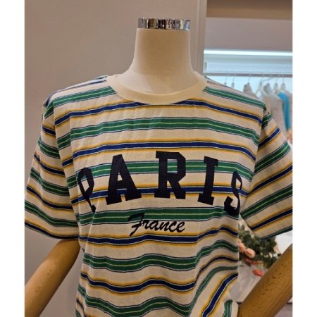 레터링 스트라이프 라운드 티셔츠