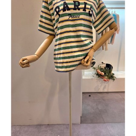 레터링 스트라이프 라운드 티셔츠