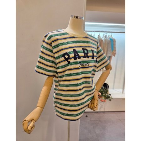 레터링 스트라이프 라운드 티셔츠