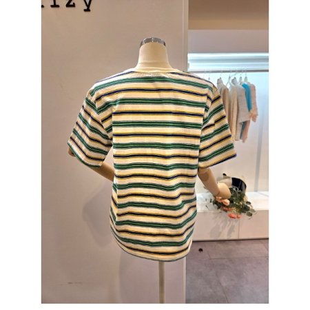 레터링 스트라이프 라운드 티셔츠