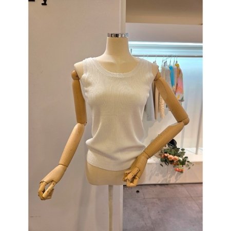 민소매 골지 니트 티셔츠