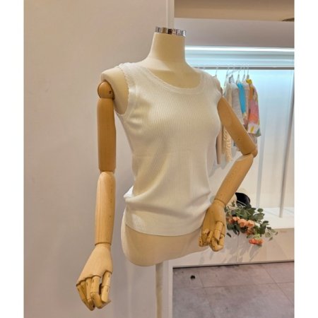 민소매 골지 니트 티셔츠