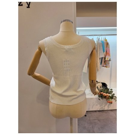 민소매 골지 니트 티셔츠