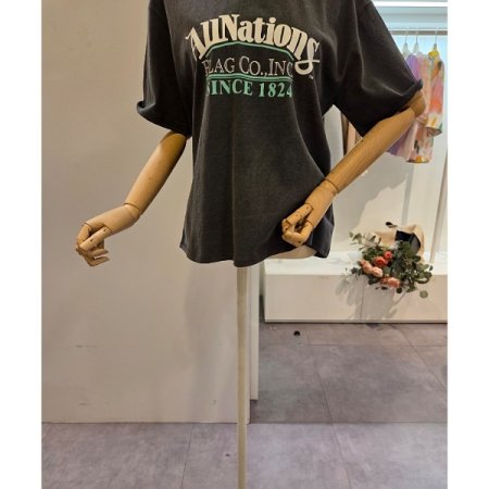 레터링 오버핏 라운드 티셔츠