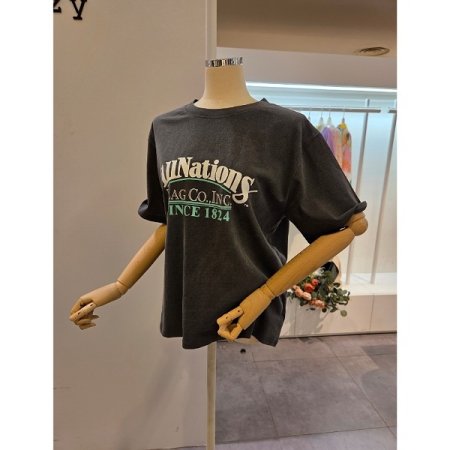 레터링 오버핏 라운드 티셔츠