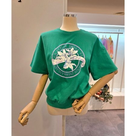 플라워 프린팅 라운드 티셔츠