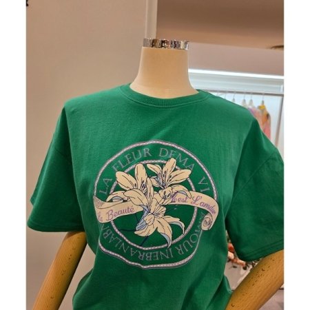 플라워 프린팅 라운드 티셔츠