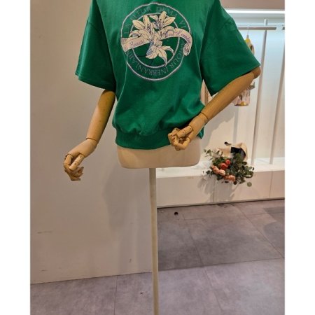 플라워 프린팅 라운드 티셔츠