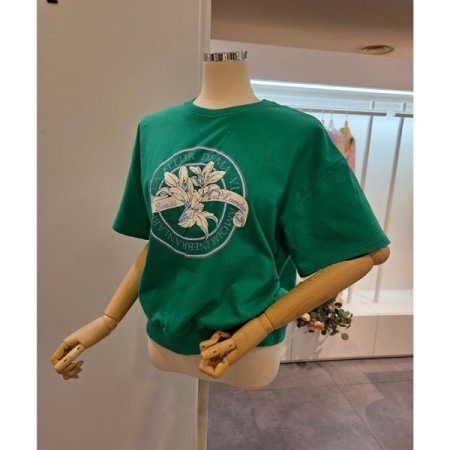 플라워 프린팅 라운드 티셔츠