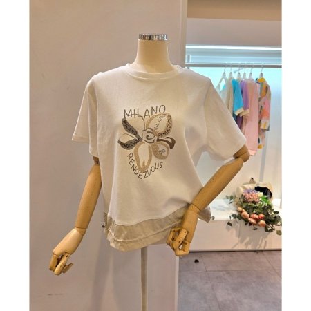 밑단 스트링 배색 티셔츠