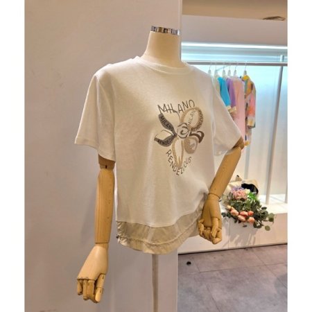 밑단 스트링 배색 티셔츠