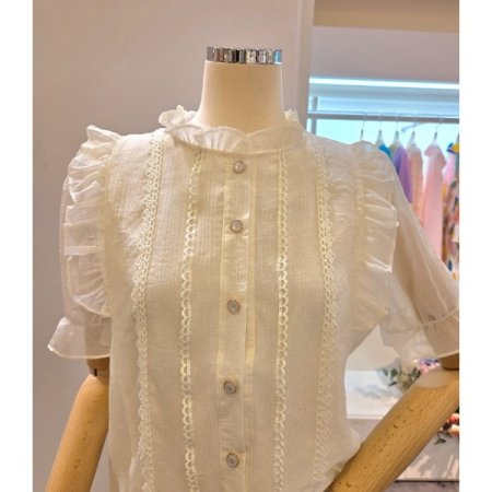 양 프릴 레이스 블라우스