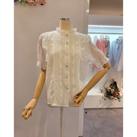 양 프릴 레이스 블라우스