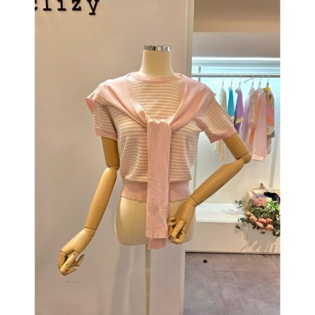 니트어깨숄 스트라이프 니트