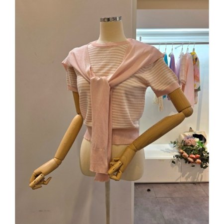 니트어깨숄 스트라이프 니트