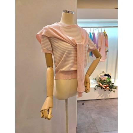 니트어깨숄 스트라이프 니트