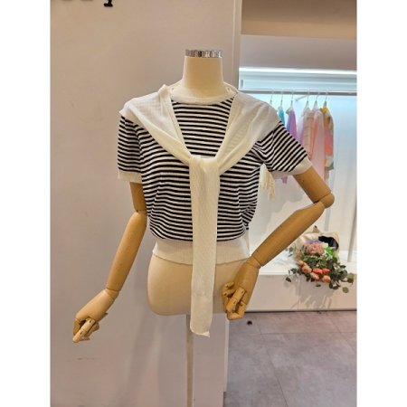 니트어깨숄 스트라이프 니트