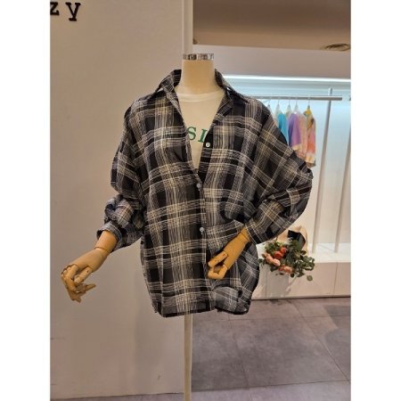 카라 체크 루즈핏 셔츠