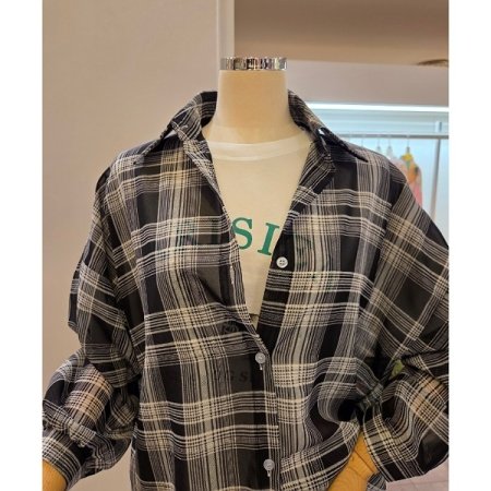 카라 체크 루즈핏 셔츠